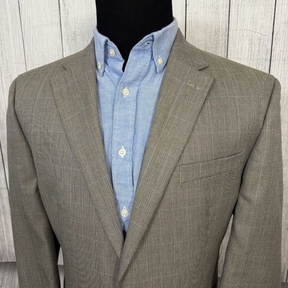 Lauren Ralph Lauren 44R Tan Houndstooth Polyester Blend 2-Button Sports Coat - Picture 2 of 10